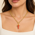 Red Accent Golden Lariat Necklace – Mystique — model image
