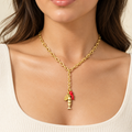 Red Charm Y Necklace – Mystique — model image