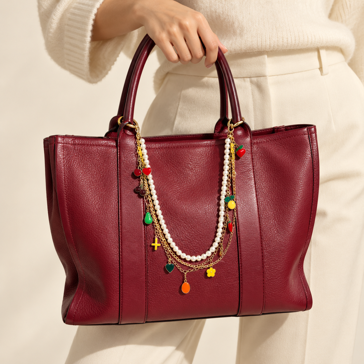 Golden Bag Chain Charm – Mystique — model image