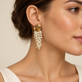 Pearl-Look Leaf Drop Earrings – Mystique — model image