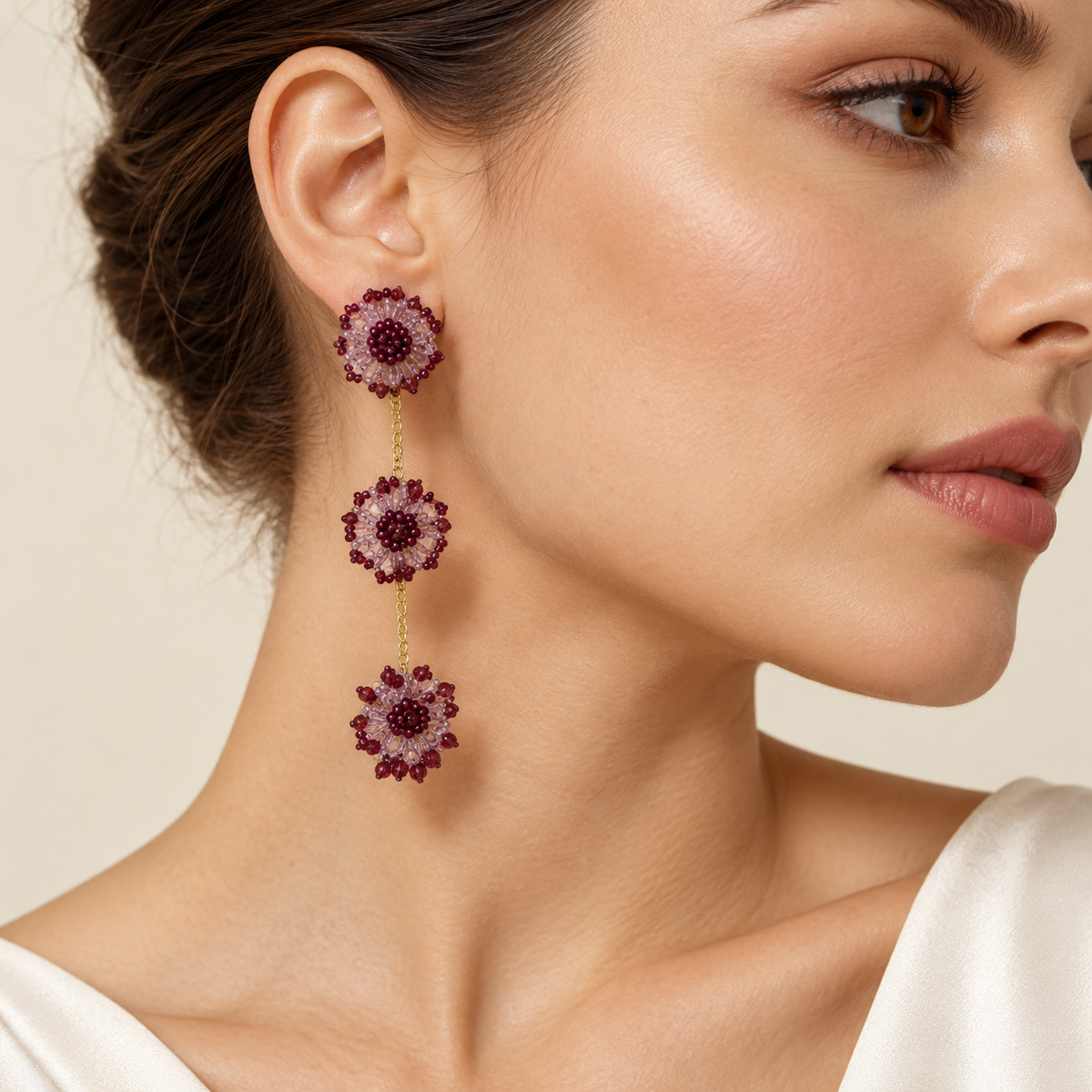 Purple Floral Cascade Earrings – Mystique — model image