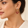 Red Heart Drop Earrings – Mystique — model image