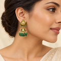 Green Beaded Jhumka Earrings – Mystique — model image