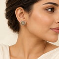 Silver Filigree Stud Earrings – Mystique — model image