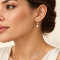 Petite Silver Drop Earrings – Mystique — model image