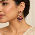 Pink Beaded Chandelier Earrings – Mystique — model image