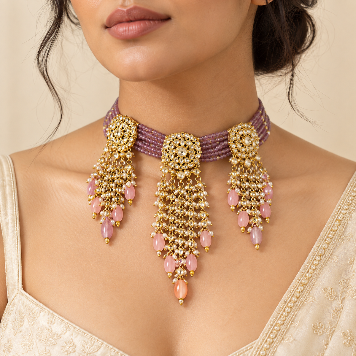 Golden Bridal Statement Necklace – Mystique — model image