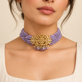 Blue Accent Golden Choker – Mystique — model image