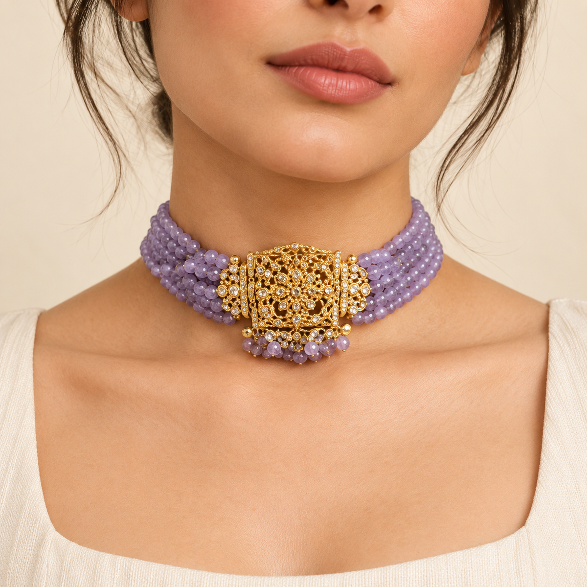 Blue Accent Golden Choker – Mystique — model image