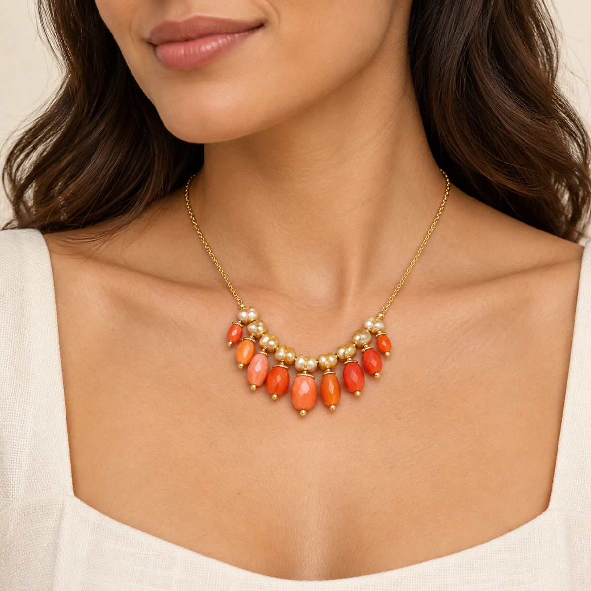 Coral Drop Necklace – Mystique — model image