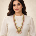 Layered Pink Floral Necklace – Mystique — model image