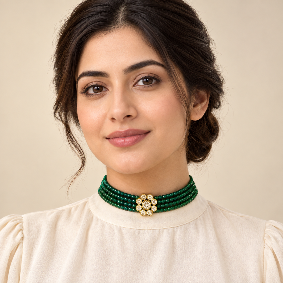 Emerald Floral Choker – Mystique — model image