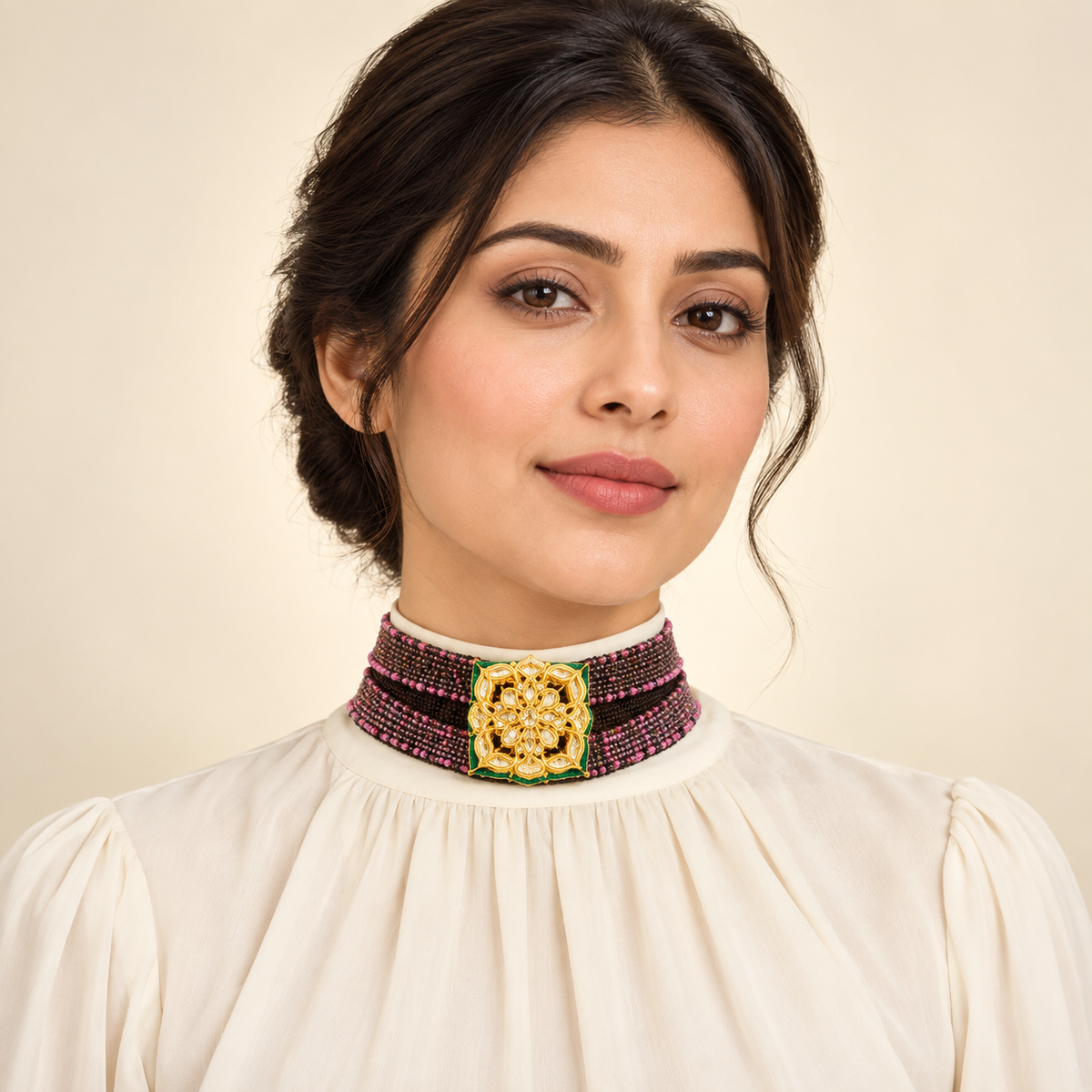 Pink Ribbon Statement Choker – Mystique — model image