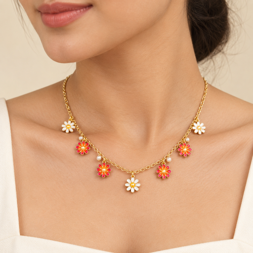 Autumn Floral Charm Necklace – Mystique — model image