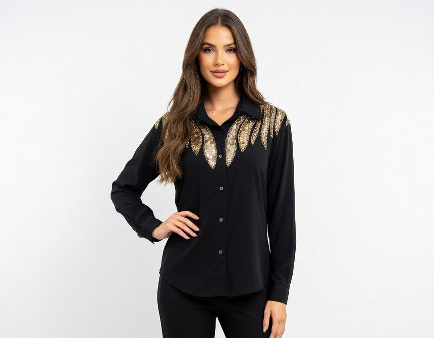 Vesper Sequin Collar Accent Top