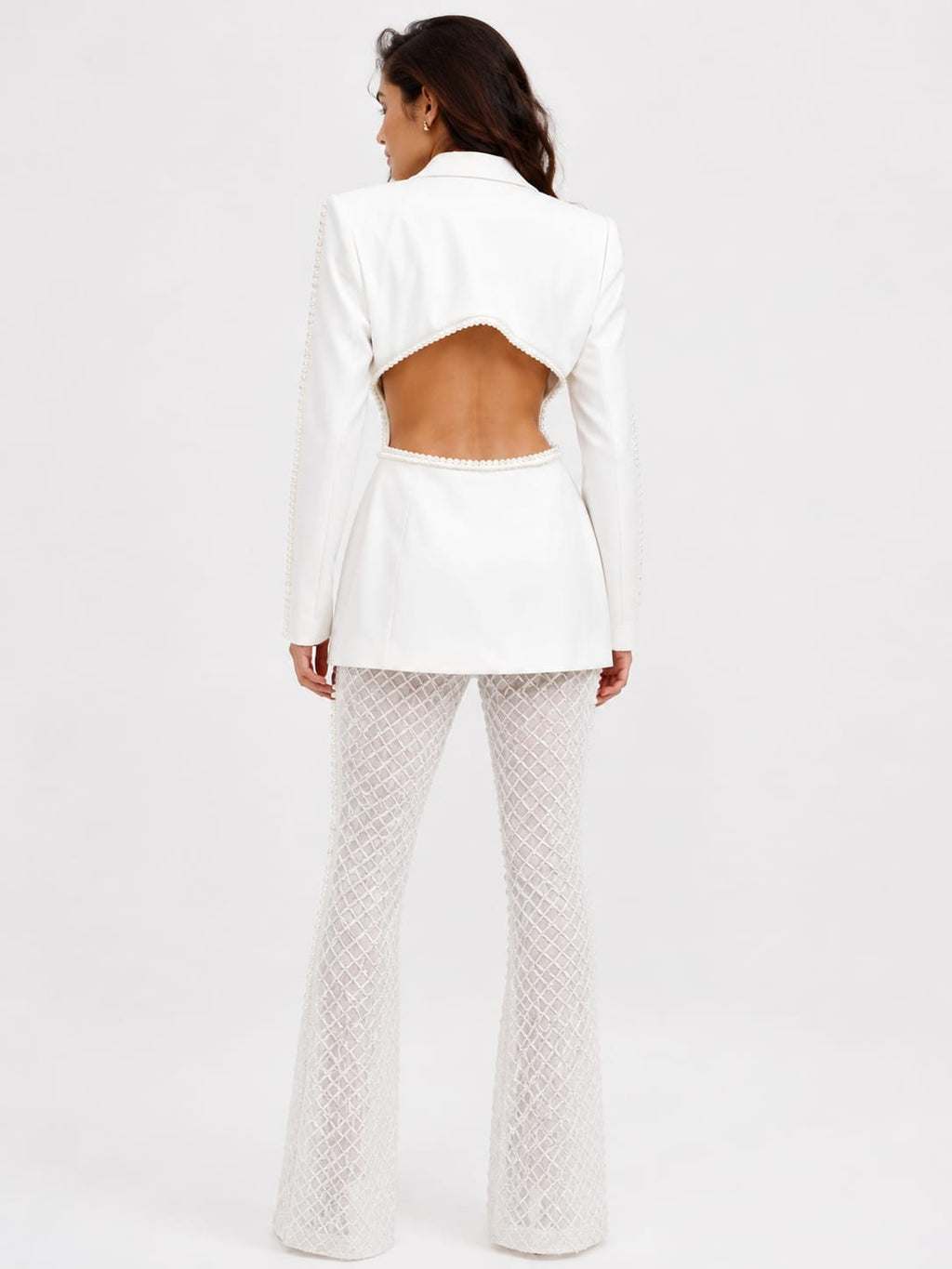 The Rosette Satin Blazer with Pearl Lattice Pants