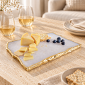 White Quartz Platter with Gold Gilding styled in a home setting