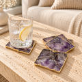 Amethyst Coasters with Gold Gilding — Set of 4 styled in a home setting
