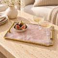 Rose Quartz Tray with Brass Handles styled in a home setting