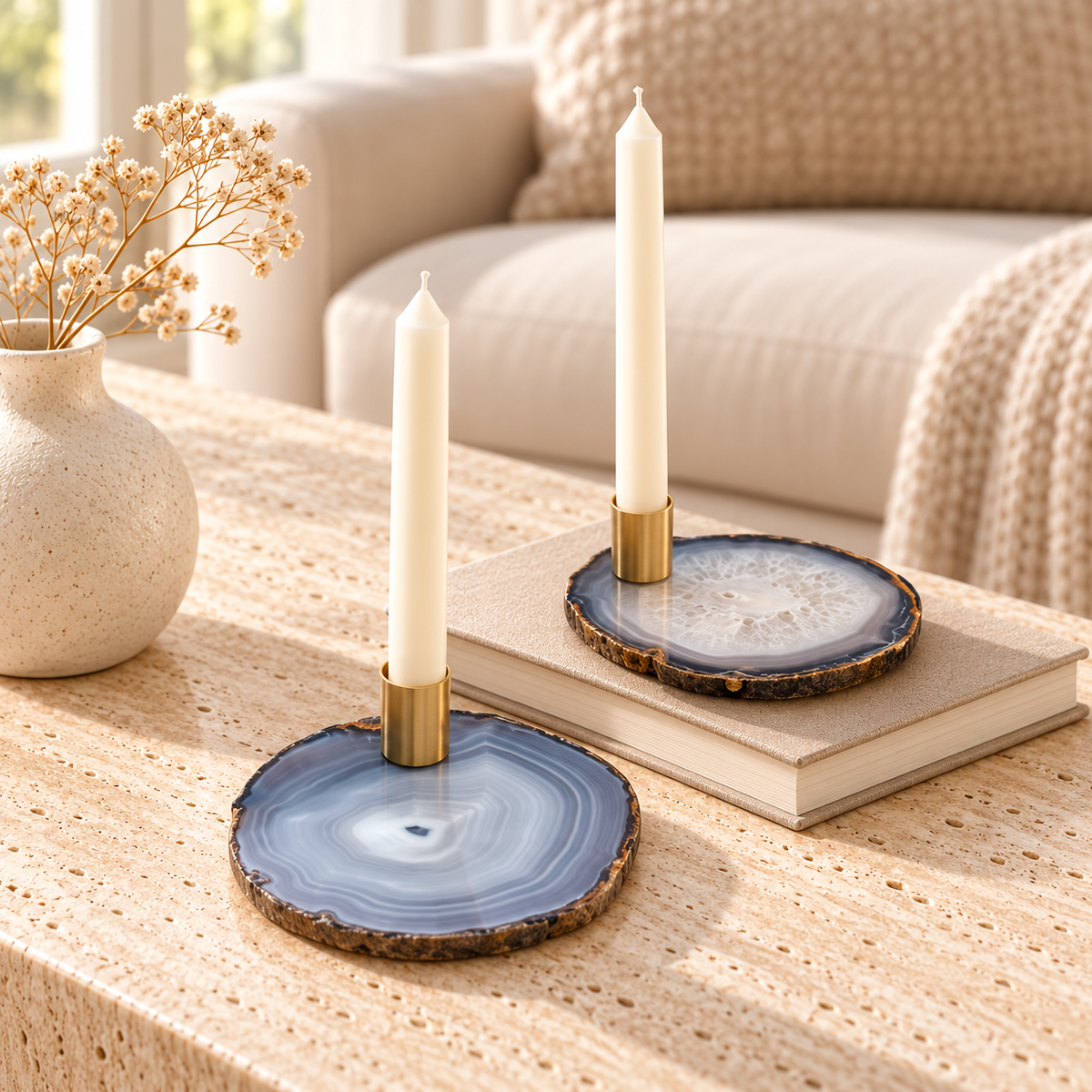 Gaba Agate Candle Stands — Set of 2 styled in a home setting