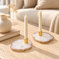White Agate Candle Stands — Set of 2 styled in a home setting