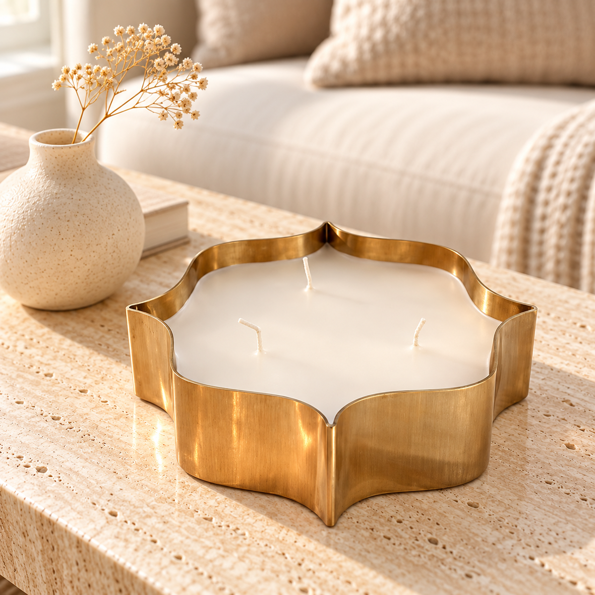 North Star Brass Candle styled in a home setting