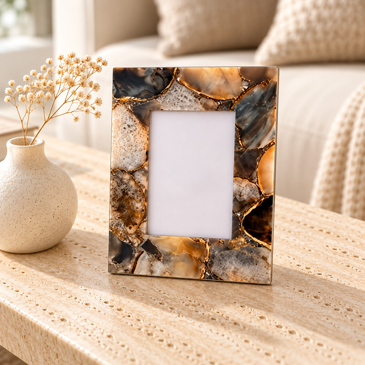 Truffle Agate Photoframe styled in a home setting