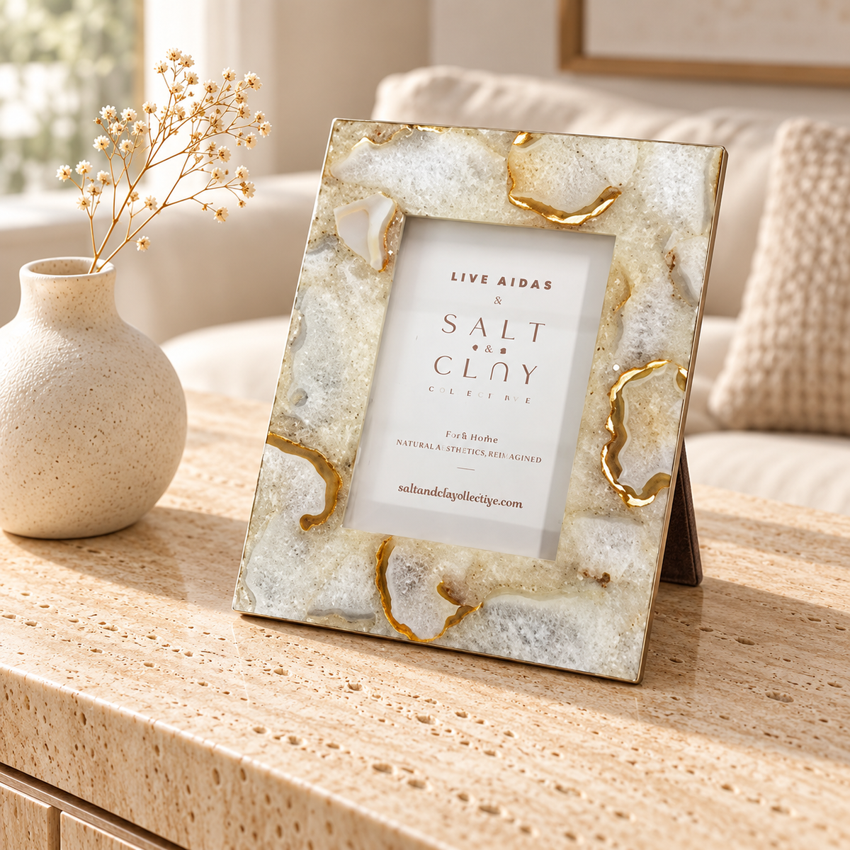 Mimosa Agate Photoframe styled in a home setting