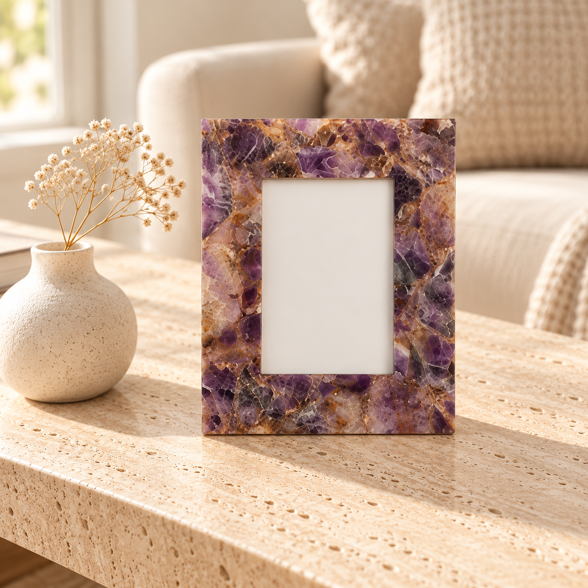 Amethyst Photoframe styled in a home setting