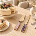 Amethyst Cake Knife & Rose Quartz Server Set styled in a home setting