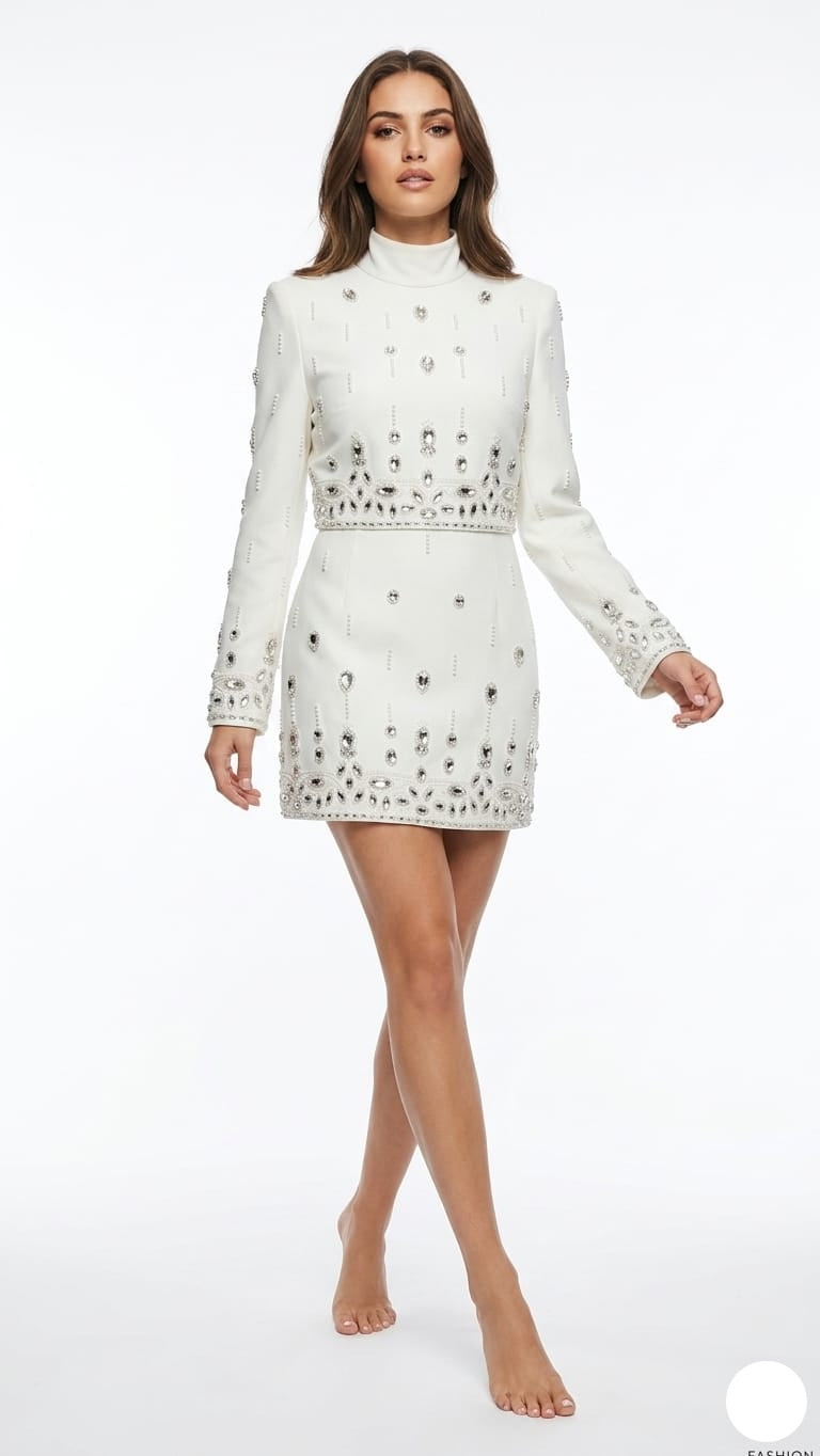 High-Neck Crystal-Encrusted Mini