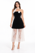 Isabella Set (Black Dress, White Skirt with Flower Brooch) — AI model styling, white studio background