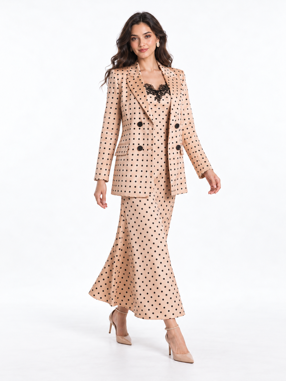 Sienna Blazer & Dress Set (Polka) — AI model styling, pose 3